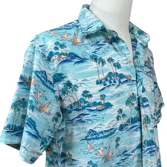 Izod Saltwater Men's Blue Hawaiian Short Sleeve Shirt Size L - Picture 5 of 8
